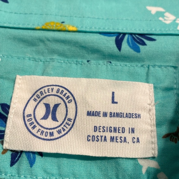 Hurley Teal Hang-Ten Pineapple Hawaiian-Style Short-Sleeve Button Down Shirt - Picture 3 of 9